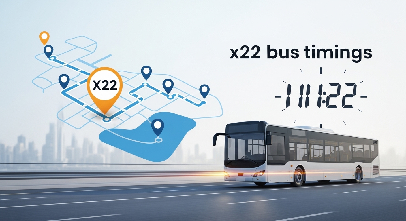 Timetable of Dubai RTA X22 bus connecting Al Qusais Industrial Area 2 to Business Bay Metro Landside